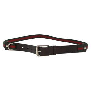 GUCCI Web Sherry Line Belt Leather 40.2"" Black Red Green Auth sw1390